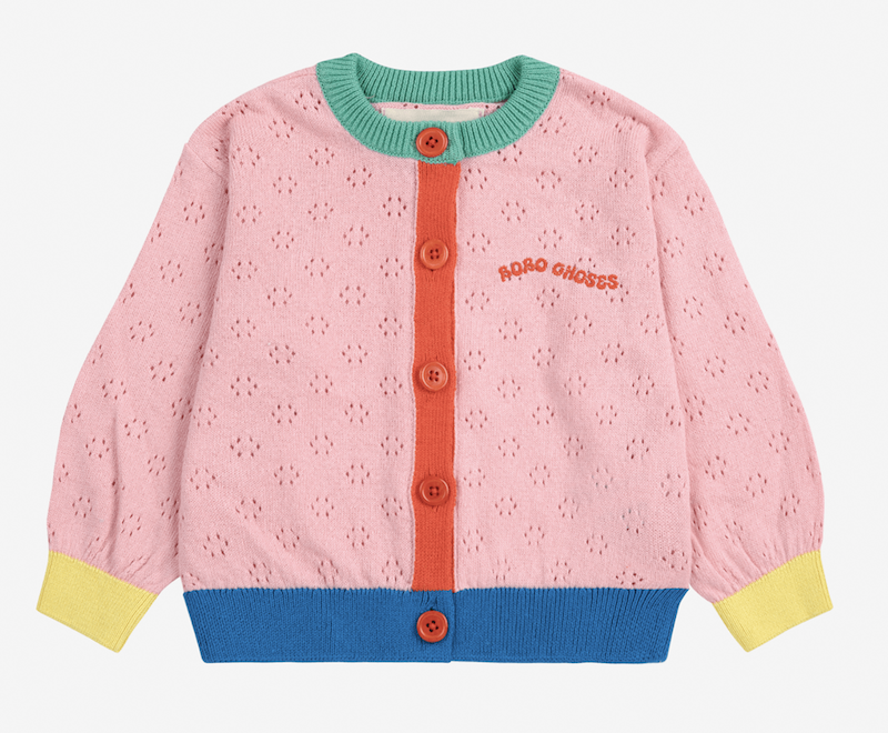 color block open work cardigan