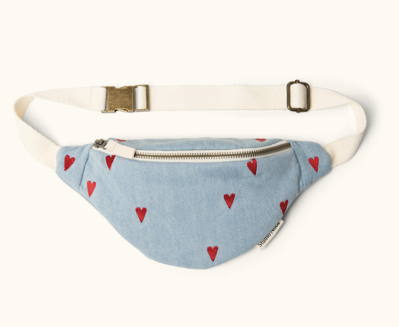 denim hearts mini fannypack